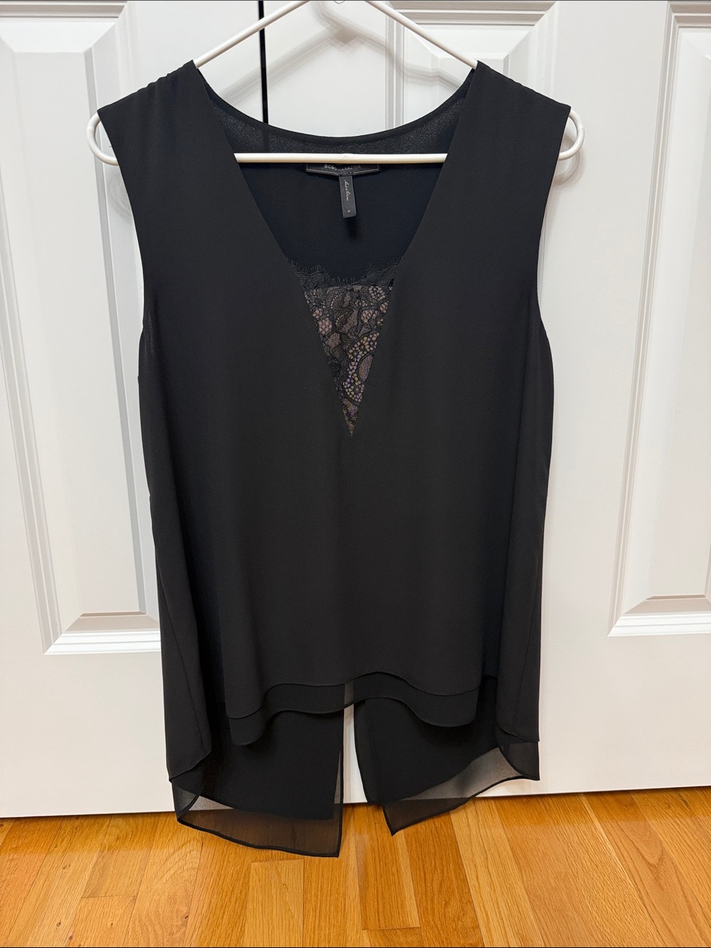 Sleeveless Black Lace-Trim V-Neck Women's Top